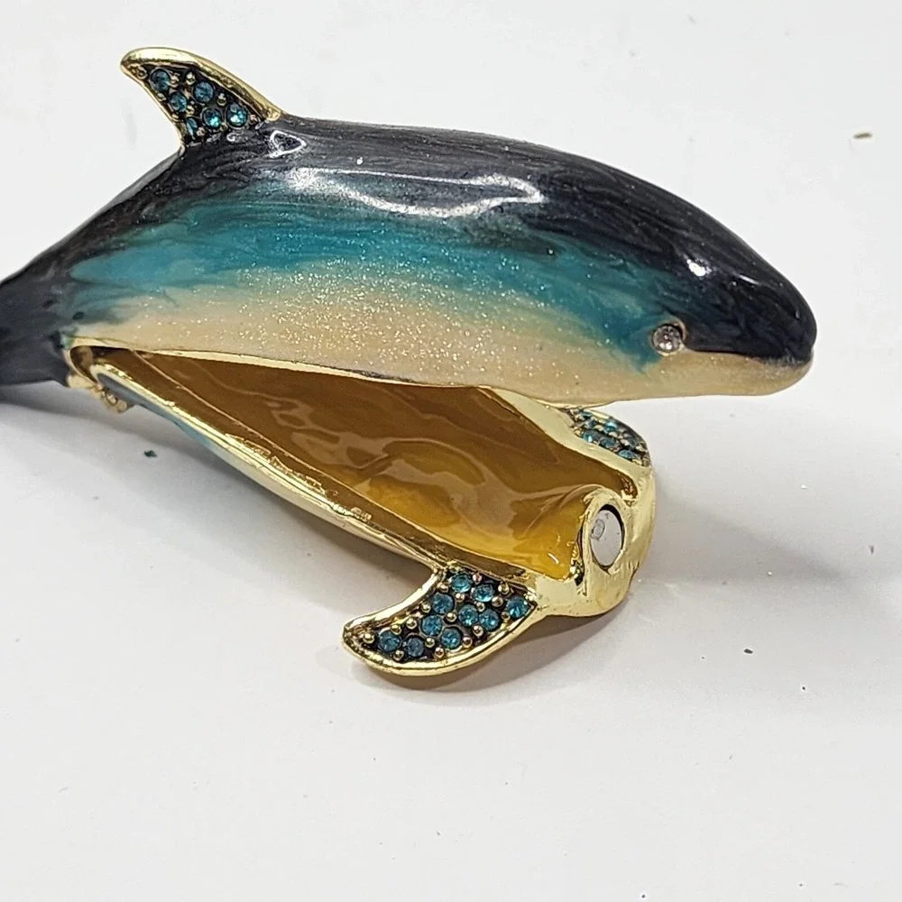 Art Form Objet d' Work of Art Dolphins PEDESTAL Jeweled Enamel Metal Trinket Box
